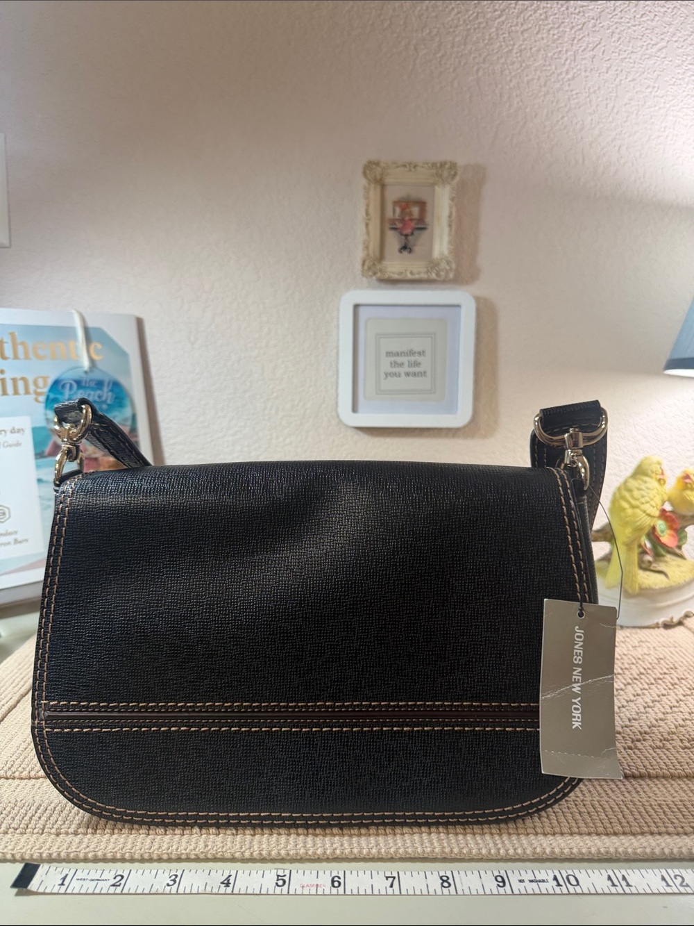 Jones New York Black Shoulder Crossbody Bag with Contrast Stitching